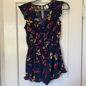 Japna Navy and Floral Button-Up Ruffle Romper